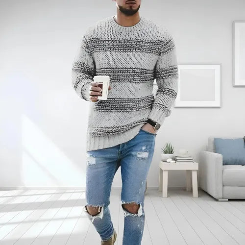 Heren Gestreepte Chunky Gebreide Trui | Ontspannen Comfort
