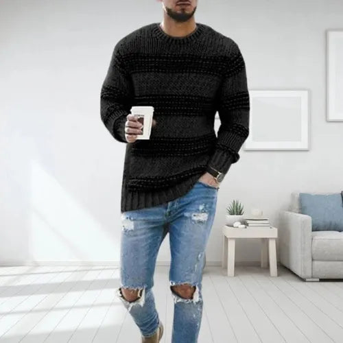 Heren Gestreepte Chunky Gebreide Trui | Ontspannen Comfort