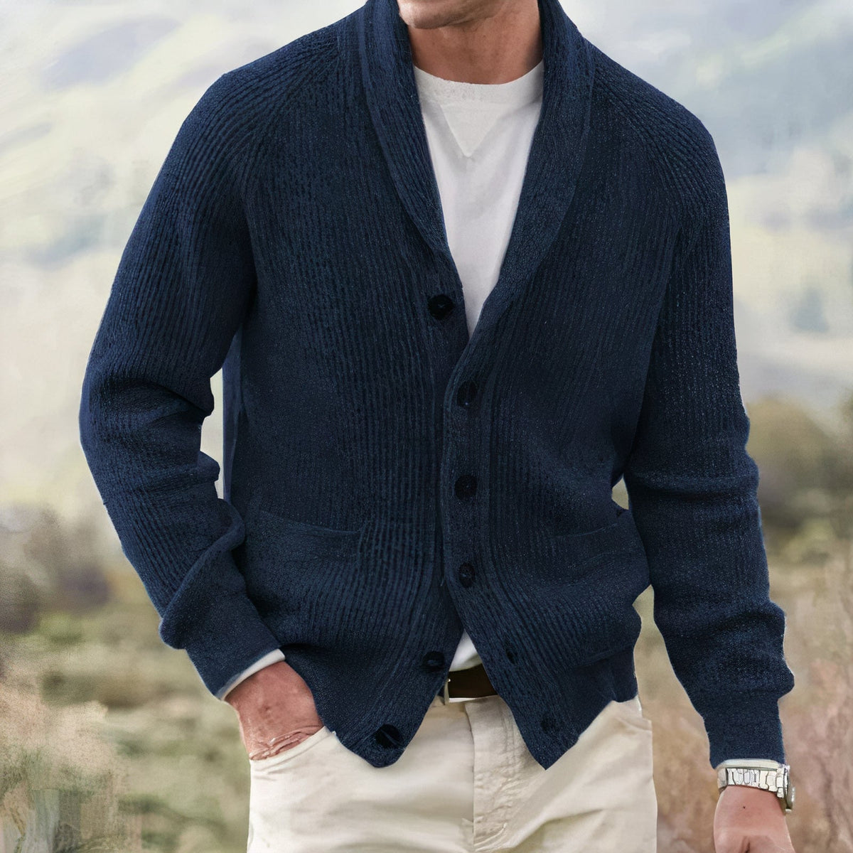 Heren Gebreide Winter Cardigan met Knopen | Warme Sweater met Kraag