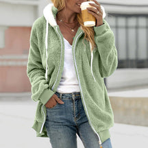 Dames Lange Winter Hoodie Jas met Rits | Warme Sherpa Jas