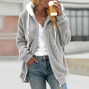 Dames Lange Winter Hoodie Jas met Rits | Warme Sherpa Jas