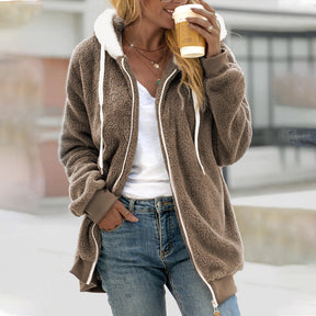 Dames Lange Winter Hoodie Jas met Rits | Warme Sherpa Jas