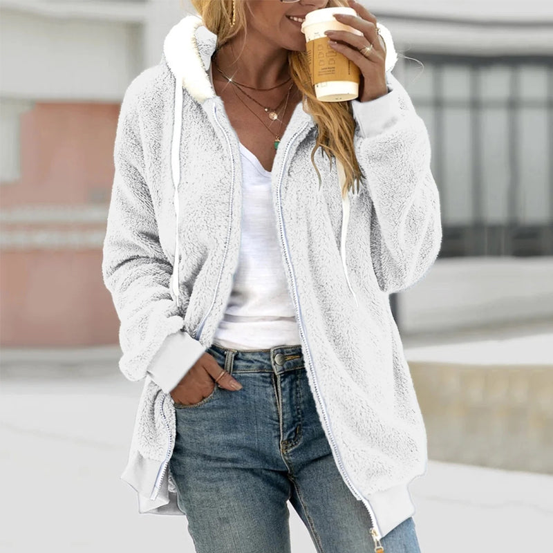 Dames Lange Winter Hoodie Jas met Rits | Warme Sherpa Jas