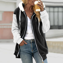 Dames Lange Winter Hoodie Jas met Rits | Warme Sherpa Jas