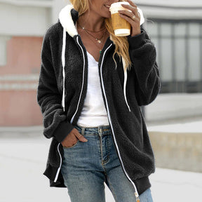 Dames Lange Winter Hoodie Jas met Rits | Warme Sherpa Jas