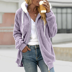 Dames Lange Winter Hoodie Jas met Rits | Warme Sherpa Jas