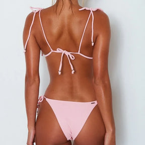 Sophie - Elegante Ribbed Triangel Bikini met Strikbandjes