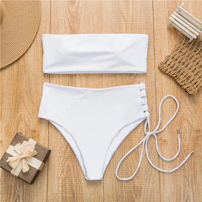 Sophie - Elegante Bandeau Bikini met Hoge Taille & Strikdetail