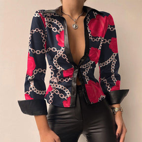 Selena – Getailleerd Imitatielederen Overhemd met Geplooid Detail