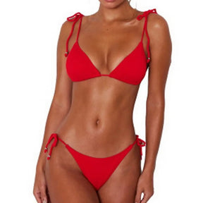 Sophie - Elegante Ribbed Triangel Bikini met Strikbandjes