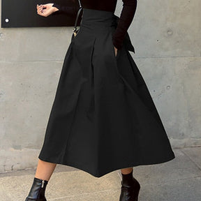 Charlotte – Stijlvolle Hoge Taille A-Lijn Midi-Rok met Strikdetail