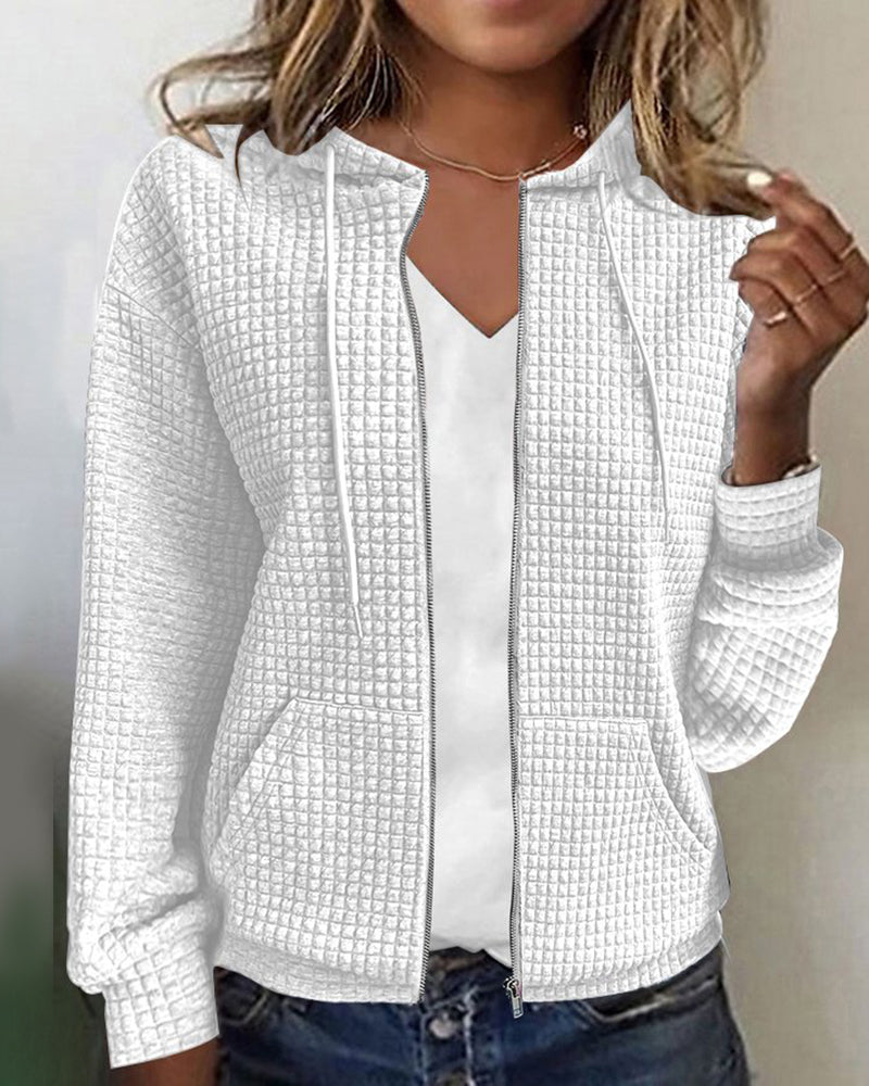 Dames Winter Hoodie van Wafelbreisel met Rits | Casual Jas met Lange Mouwen