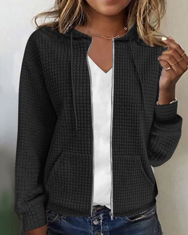 Dames Winter Hoodie van Wafelbreisel met Rits | Casual Jas met Lange Mouwen