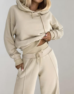 Eva - Mode Lange Mouwen Hoodie en Wijde Pantalon Set