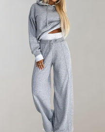 Eva - Mode Lange Mouwen Hoodie en Wijde Pantalon Set