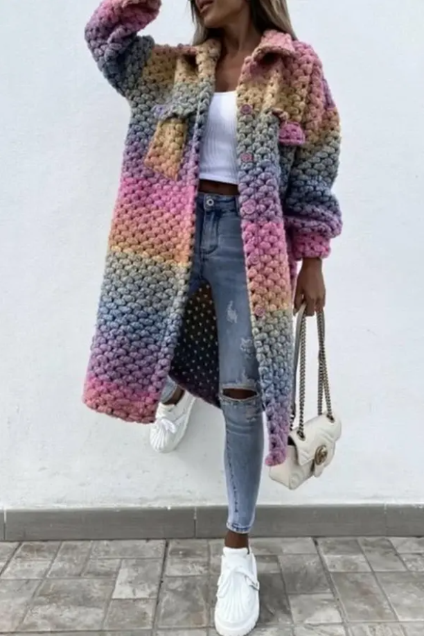 Dames Kleurrige Lange Winterjas | Warm & Stijlvol