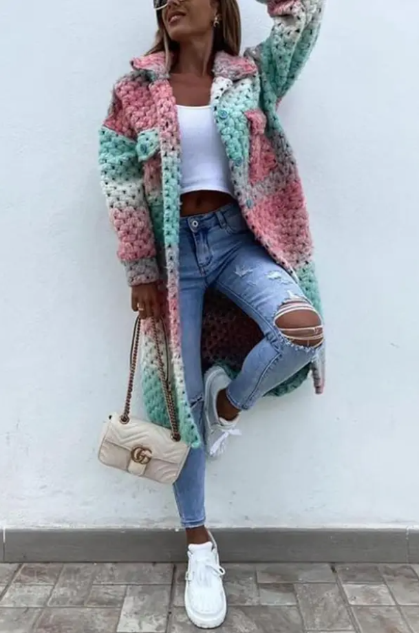 Dames Kleurrige Lange Winterjas | Warm & Stijlvol