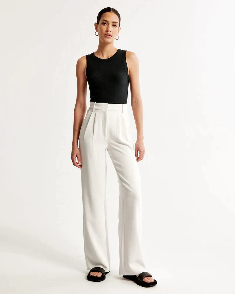 Stijlvolle Hoge Taille Wijde Broek | Verfijnde Afwerking