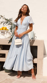 Evelyn - Elegante Bohemian Maxi Jurk met Diepe V-hals en Knoopdetail