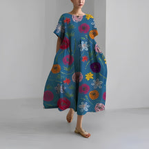 FloralFinesse - Kleurrijke Maxi Jurk met Bloemenprint