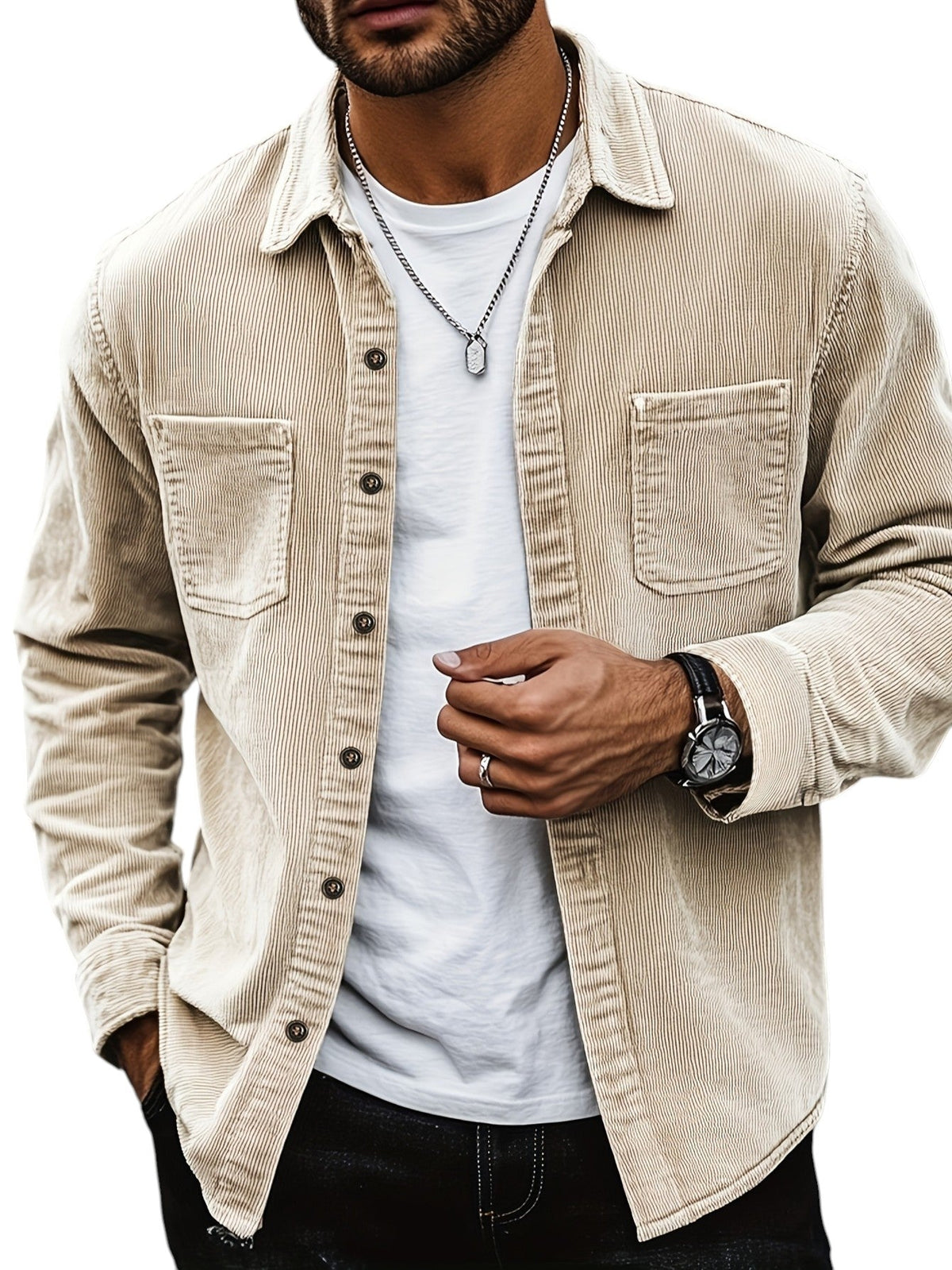Heren Textuur Overhemd met Knopen | Casual Slim Overshirt
