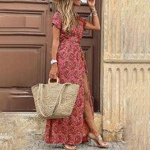 Isabella - Luxe Jurk met V-hals en Bloemenpatroon