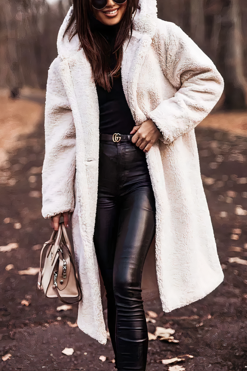 Dames Sherpa Stijl Lange Mantel | Warm & Stijlvol