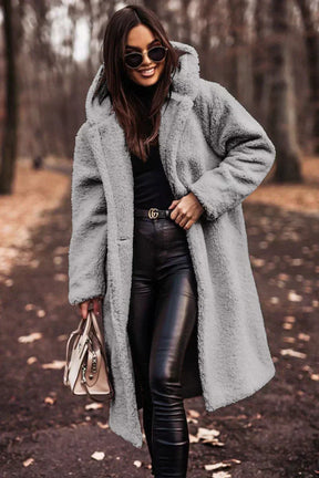 Dames Sherpa Stijl Lange Mantel | Warm & Stijlvol