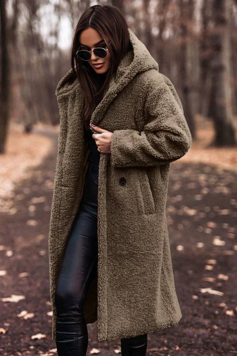 Dames Sherpa Stijl Lange Mantel | Warm & Stijlvol