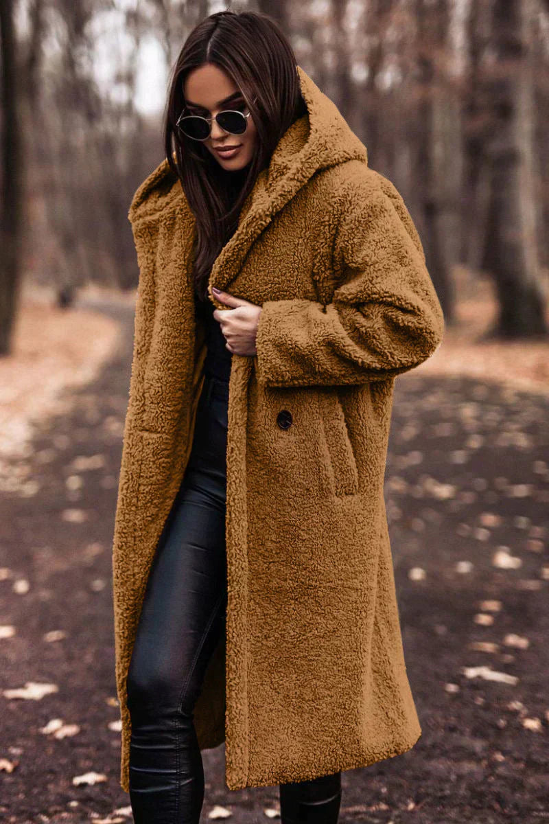 Dames Sherpa Stijl Lange Mantel | Warm & Stijlvol