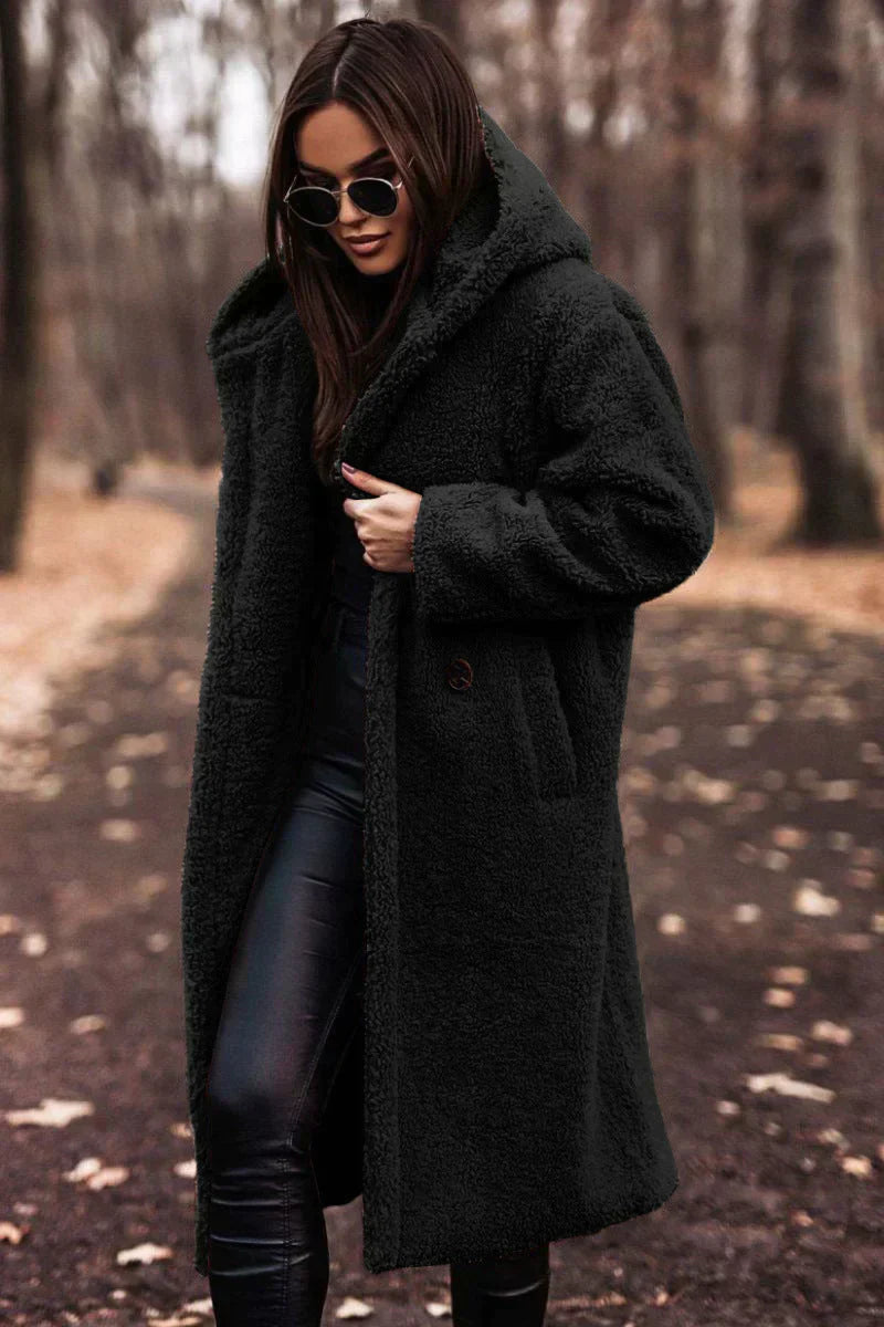 Dames Sherpa Stijl Lange Mantel | Warm & Stijlvol