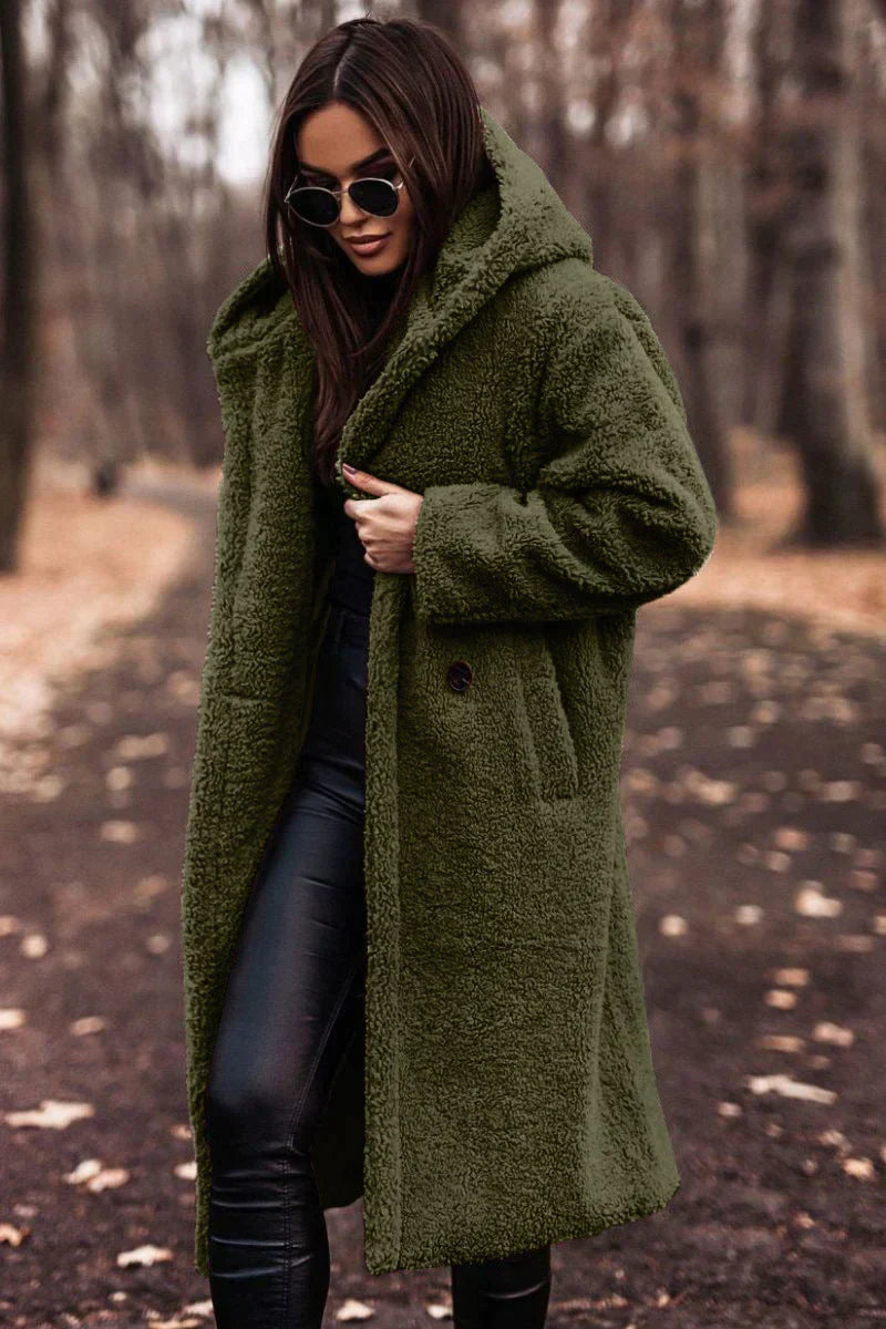 Dames Sherpa Stijl Lange Mantel | Warm & Stijlvol