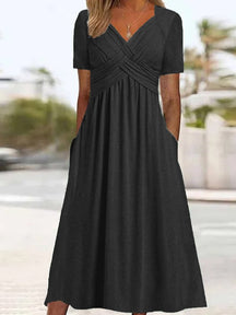 Elisa - Comfortabele Maxi Jurk met V-hals en Korte Mouwen