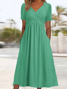 Elisa - Comfortabele Maxi Jurk met V-hals en Korte Mouwen