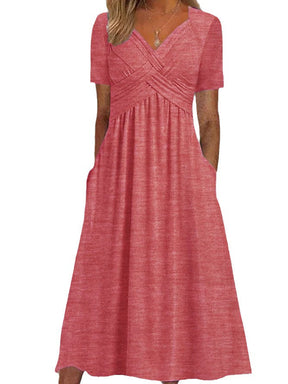 Elisa - Comfortabele Maxi Jurk met V-hals en Korte Mouwen