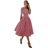 Aurelia - Elegante Off-Shoulder Cocktailjurk met Uitlopende Rok