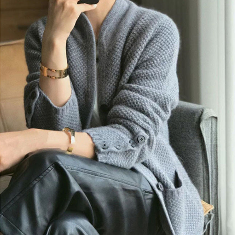 Dames Relaxed Fit Cardigan met Knopen | Wafelstructuur