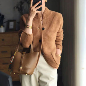 Dames Relaxed Fit Cardigan met Knopen | Wafelstructuur