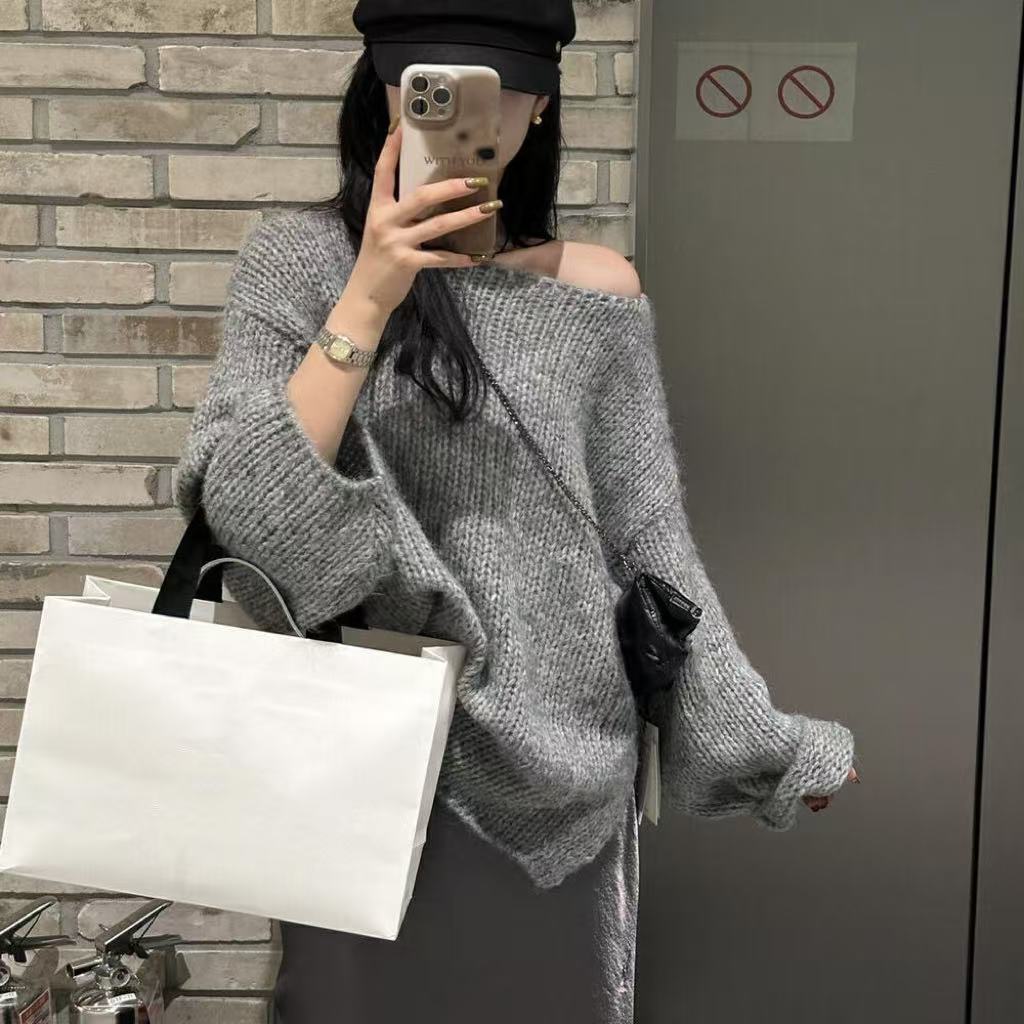 Dames Oversized Off-Shoulder Trui | Chunky Knit Lange Mouw