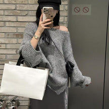 Dames Oversized Off-Shoulder Trui | Chunky Knit Lange Mouw