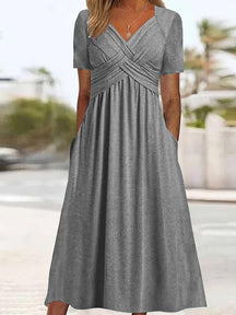 Elisa - Comfortabele Maxi Jurk met V-hals en Korte Mouwen