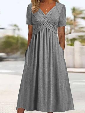 Elisa - Comfortabele Maxi Jurk met V-hals en Korte Mouwen