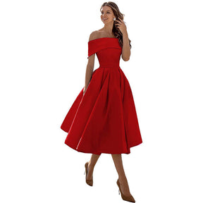 Aurelia - Elegante Off-Shoulder Cocktailjurk met Uitlopende Rok