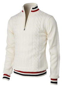 Heren Witte Gebreide Zip Trui | Slim Pasvorm