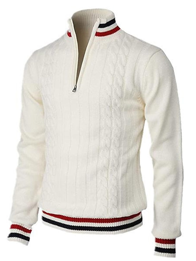 Heren Witte Gebreide Zip Trui | Slim Pasvorm