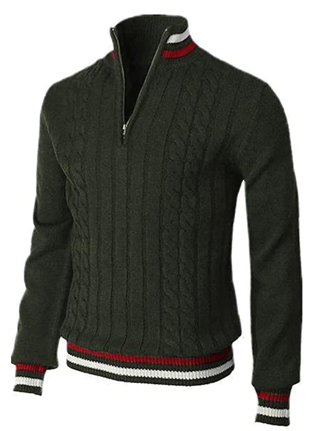 Heren Witte Gebreide Zip Trui | Slim Pasvorm