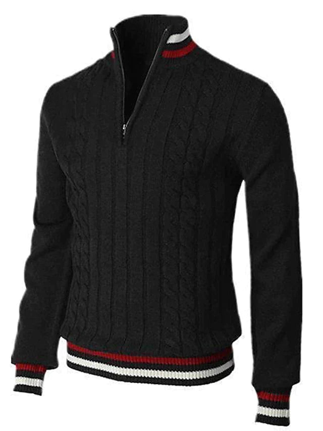 Heren Witte Gebreide Zip Trui | Slim Pasvorm