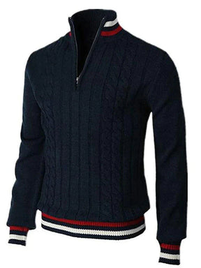 Heren Witte Gebreide Zip Trui | Slim Pasvorm
