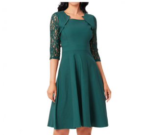 Emma – Elegante Midi-Jurk met Kantmouwen & Flatterende Pasvorm