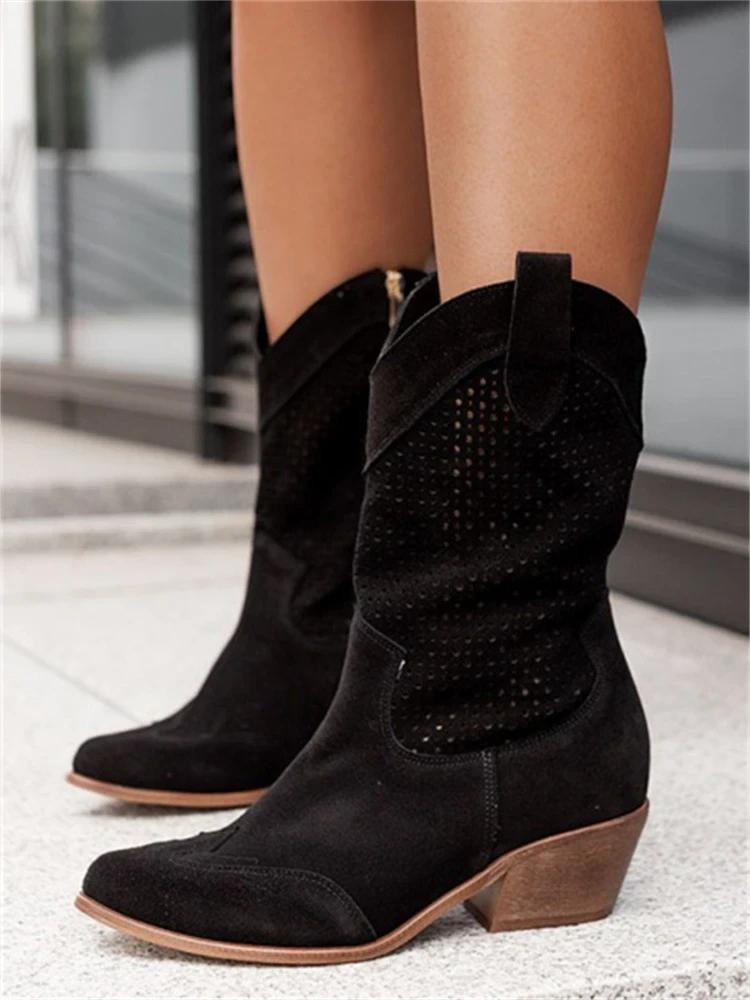 Dames Western Laarzen tot halverwege de Kuit Cowboystijl | met Geperforeerd Ontwerp